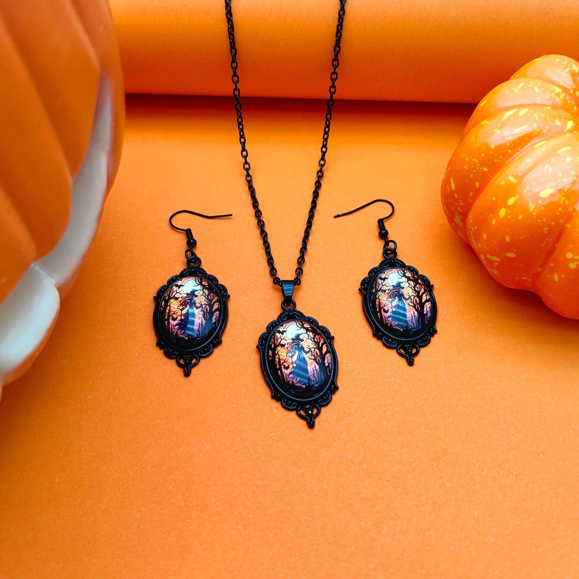 Witch Necklace Set With Earrings Alloy Pendant Jewelry