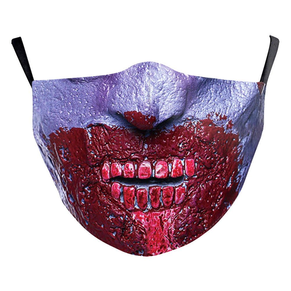 Halloween Digital Printing Funny Horror Face Double Layer Dust Mask