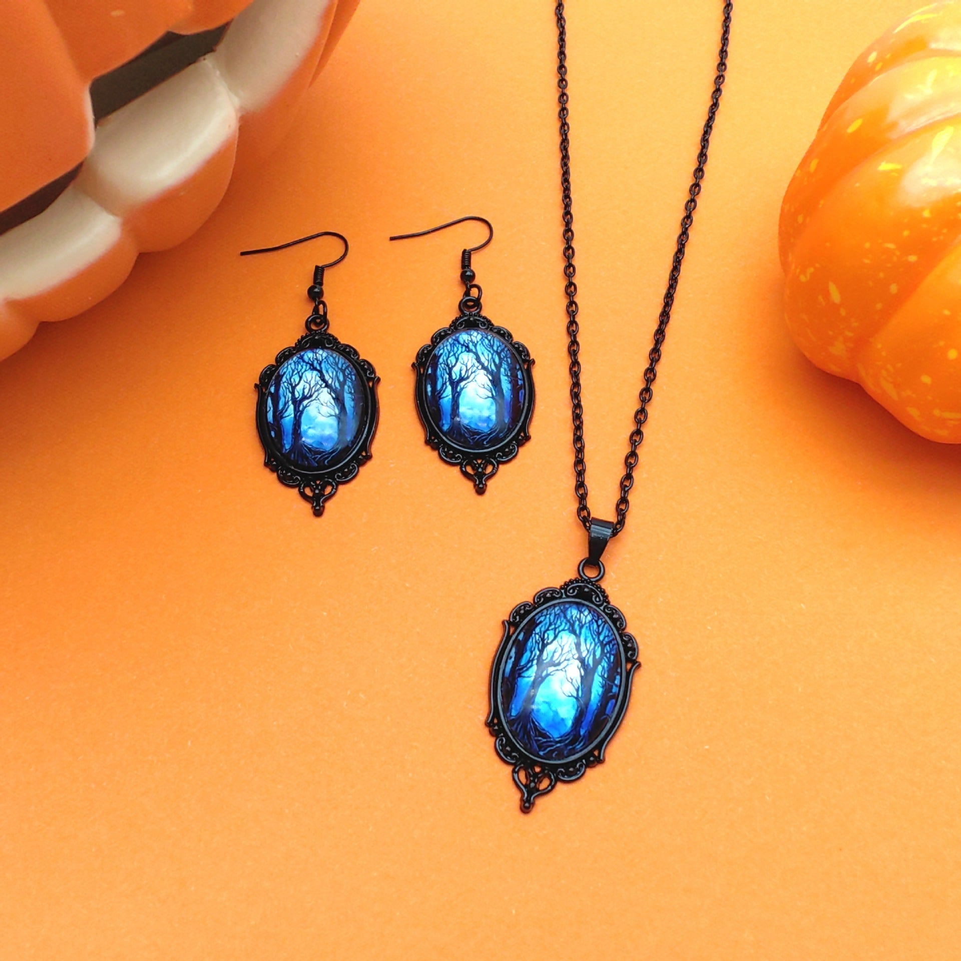 Witch Necklace Set With Earrings Alloy Pendant Jewelry